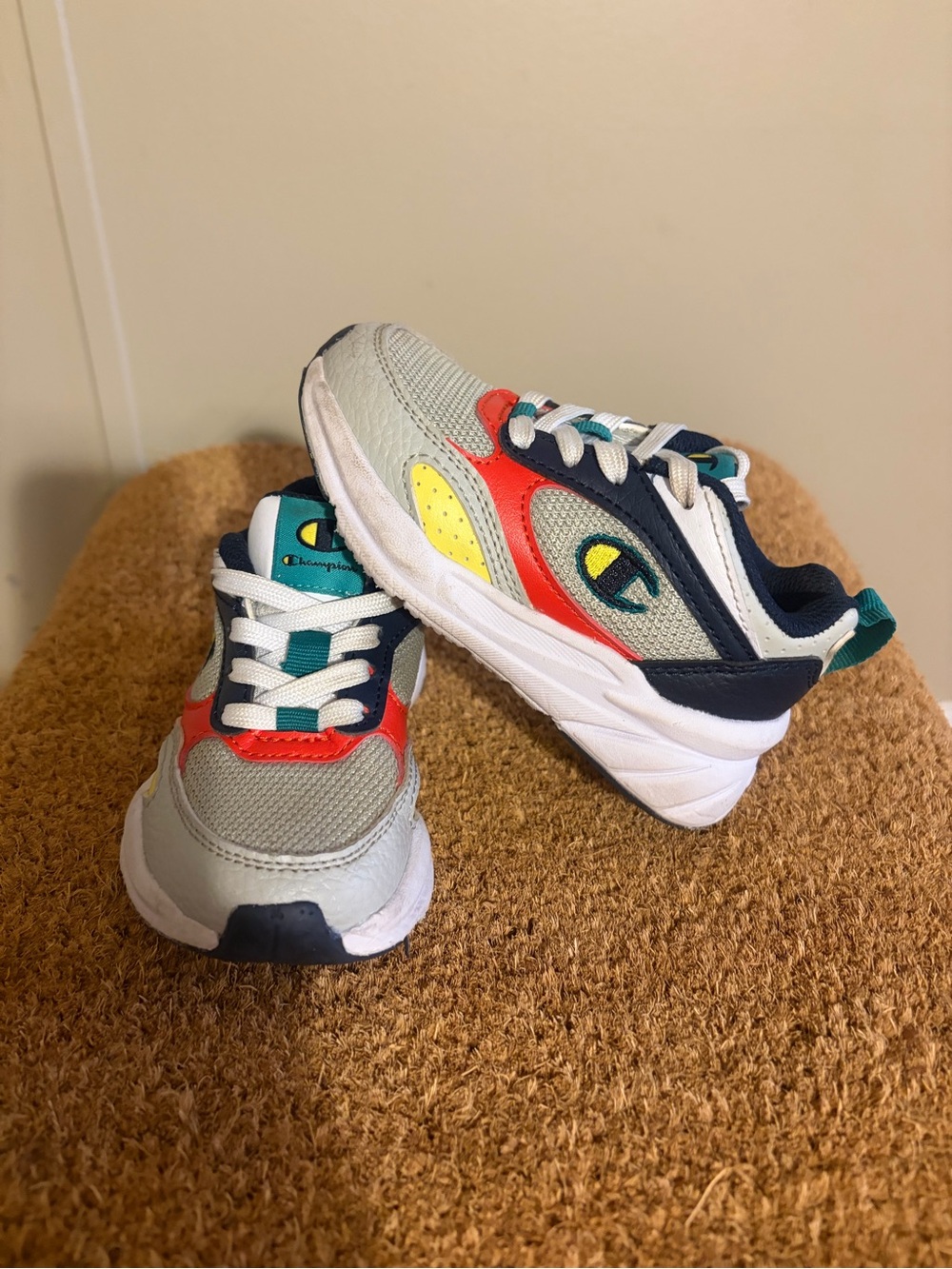 Champion Kids Gray Mesh Sneakers with Red, Yellow & Teal Accents
